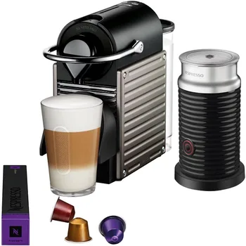 Машина за еспресо, за една порция Nespresso Pixie от титан и вспениватель мляко Aeroccino черен цвят