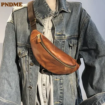 PNDME, мъжки малка нагрудная чанта от естествена кожа, спортна чанта, изработена от естествена телешка кожа, раница през рамо, мотоциклетът чанта през рамо