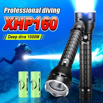 Най-ярко фенерче за гмуркане XHP160 подводен 1000 м Професионален водоустойчив фенер подводен фенер Акумулаторна лампа за гмуркане