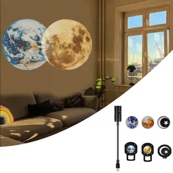 2022 USB 2 в 1 Led лампа за проекция на Луната и Земята, прожектор, нощен стая, нощен USB led телевизори декор, Луната, планетата, светлина Q0U4