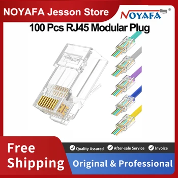 NOYAFA 100 Бр Модулен Конектор RJ45 за Мрежови кабели, LAN Ethernet Модулен Конектор Crystal Heads 8P8C за Cat5 Cat6