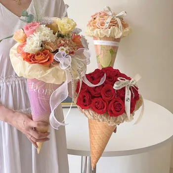 Опаковъчна хартия за цветя в цилиндрите, удебелена крафт-хартия за оръжие сладолед, амбалажна хартия за цветя, цветни материали, ръчно изработени, направи си сам