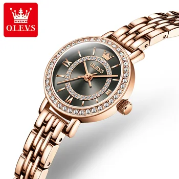 OLEVS 5508 Луксозни дамски ръчен часовник от неръждаема стомана водоустойчив с бриллиантовым циферблат, елегантни дамски кварцов часовник, гривна, колие S