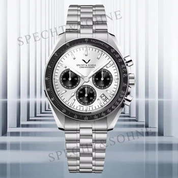 Specht & Söhne Луксозни спортни часовници Panda за мъже, Япония, VK63, кварцов хронограф, Неръждаема стомана, 50 м., водоустойчива, Reloj Hombre 2023
