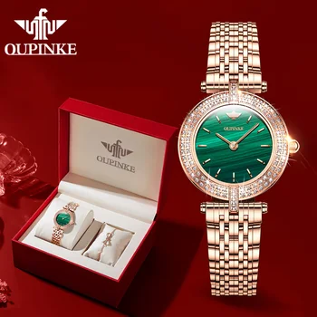 OUPINKE Луксозни нови дамски часовник със сапфир стъкло, водоустойчив бижута, кварцов часовник, с моден женски гривна за момичета, подаръчен комплект