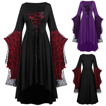 Ретро костюм за cosplay на Хелоуин, Вещица, вампир, готическа рокля, рокли с духове, вечерни рокли с принтом Средновековна булка-призрак, дамски дрехи