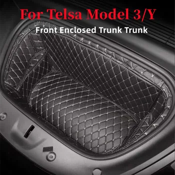 За Tesla Model 3/Y, подложка за съхранение в багажника на колата, кожена предно задно подложка за багажника, протектор, долна вътрешна подплата, аксесоари