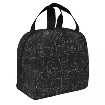 Чанта за обяд People Line Art, преносима чанта за обяд от алуминиево фолио, удебелена термосумка за момчета и момичета