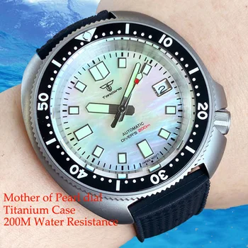 44 мм Tandorio 200M Diver титан перлен циферблат Японски механизъм NH35A автоматично мъжки часовник сапфир кристал дата на керамични bezel