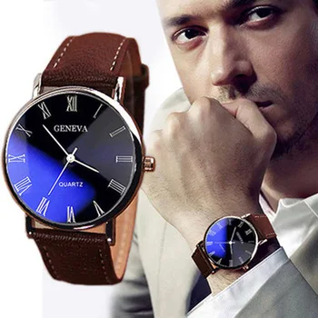 Модни творчески часовник с римски каишка за мъже, ежедневни бизнес часовник с кожена каишка, мъжки часовници, ръчни часовници Montre Homme