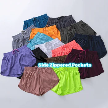 Дамски спортни шорти LuLu с логото, свободни панталони за йога на невидим цип, бързо съхнещи дамски спортни панталони за фитнес