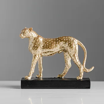 Статуетка на леопард от смола, декоративни фигурки на животни, имитация на златен леопард, аксесоари за украса на дома, интериор за дневната, на работния плот
