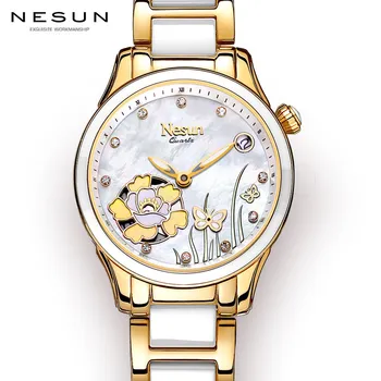 Нов швейцарски луксозна марка NESUN, Японски кварцов дамски часовник, сапфировые водоустойчиви часовници с автоматично датата, ръчен часовник с диаманти N9075-6