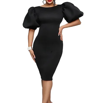 2023 Лятото елегантна африкански женствена рокля с къс ръкав, однотонное рокля с дължина до коляното, африкански рокли за жени, африканска дрехи, S-3XL