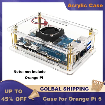 Акрилни калъф за Orange Pi 5 прозрачен корпус прозрачен корпус алуминиев охлаждащ вентилатор меден радиатор защитна кутия