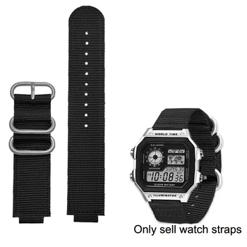 Аксесоари за часовници Casio watch AE-1200WH/AE1300 AEQ-110/W-800 водоустойчив найлонов платно лента 18 mm