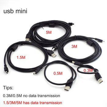 0,3 м/0,5 м /1 и м/3 м/5 м Мини USB Кабел за зареждане на данни Кабел 5pin USB T портове и конектори Пълнители Компютърен MP3/MP4 Адаптер Конектор C4