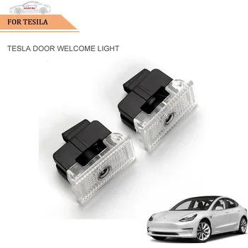 2 бр., проектор на вратата на колата, проекция на лого, с осветление за Tesla Model 3 / X / S / Y, лесен за инсталиране, без перепроводки