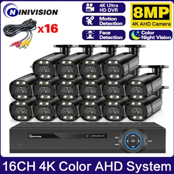 Пълноцветен Комплект охранителни Камери за Нощно Виждане 16CH 4K Ultra HD ВИДЕОНАБЛЮДЕНИЕ DVR Kit Външна 8-Мегапикселова AHD Помещение Комплект Система за видеонаблюдение