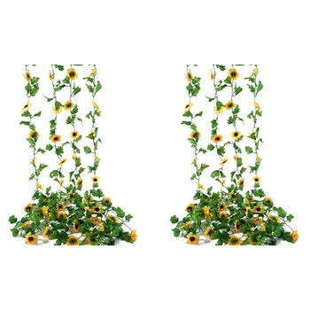 8 бр. Изкуствена подсолнечная венец, коприна подсолнечная лозови листа, изкуствени цветя, висящи на стената за декор на венци със собствените си ръце