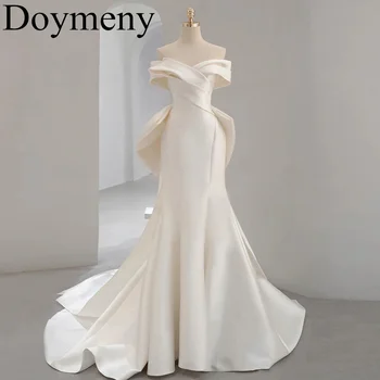 Doymeny Просто сватбена рокля на Русалка с голям нос, без презрамки, с открити рамене, сватбена рокля с влак с дължина до пода, Vestido De Новия