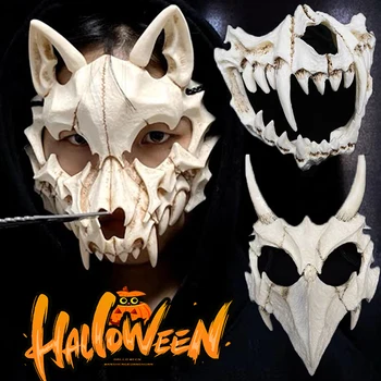 Хелоуин 3D маска на скелет, страшен череп, маска на половината от лицата, демони на ужаса, Вълк, cosplay костюм, бал, Карнавал, реквизит за парти, маска
