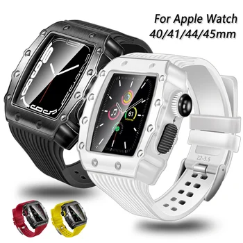 Комплект Модификации за Apple Watch Band 45 мм 44 мм 41/40 мм, Калъф от закалена филм, Каишка за Iwatch Series 8 7 SE 6 5, Силиконови Гривни