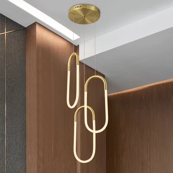 Постмодернистский окачен Златна лампа с Модерен дизайн за всекидневна спални, кабинет акрилни лампи за творчество Кухненски околовръстен окачен лампа