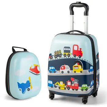 Costway Комплект Детски ръчен багаж от 2 теми, 12-инчов Раница и 16-инчов Куфар на колела за Пътуване