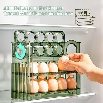Нова кутия за съхранение на яйца в хладилника, обръщане на кухненски специален автоматично контейнер за скачане тип за улей за яйца, кутия за консервиране