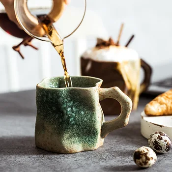 Керамични кафеена чаша ръчна изработка, ретро-чаена чаша, японската чаена чаша от груба керамика, креативна домакински чаша за вода