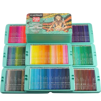 Цветни моливи Kalour 240 бр., професионален комплект за рисуване, ръчно рисувани, висококачествен комплект за рисуване, желязо подарък кутия