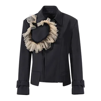 Дамски модни мрежести блейзери във формата на сърца, черни ежедневни блейзери, яке