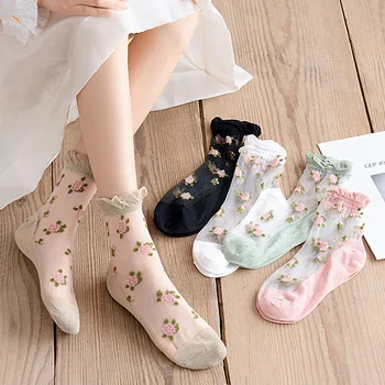 Дамски чорапи със средна тръба, японски стъклена коприна, пролет и лято, тънки ретро-страхотна чорапи Ins приливи и отливи, дишащи памучни долни чорапи