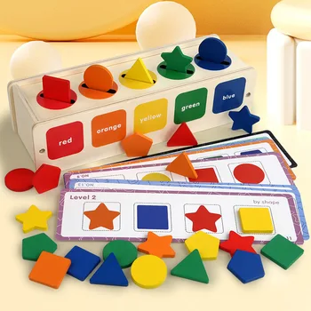 Форма, цвят, кутия за сортиране на материали Монтесори, детски играчки, образователни забавни играчки за деца, дървени блокове, настолна игра 