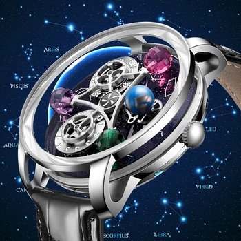 Високо качество на небесните механични ръчни часовници PINDU, дванадесет звездните съзвездия, сапфирен огледало, лимитирана серия, модни часовници 8215