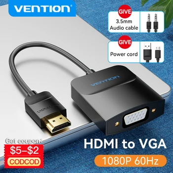 Vention Адаптер HDMI-VGA 1080P конвертор HDMI Male-VGA Female с аудиокабелем 3,5 Жак за проектор за преносими PC, Xbox PS4
