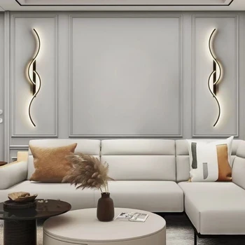 Алуминиеви стенни лампи на скандинавския дизайнер S Line, led, с монтиран на стената лампа, диван за хола, тапети лампи за декор на стени, осветителни тела за спалнята