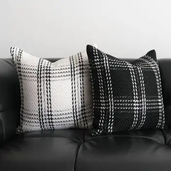 Модерен геометричен карирани тъкани калъф за възглавници, сгъстено възли на една кука калъфки за възглавници, декоративна калъфка за дивана в хола