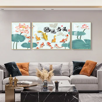 хол декоративна живопис светлина луксозен модерен диван фон рисувани стенни нов китайски кабинет триптих се мотае