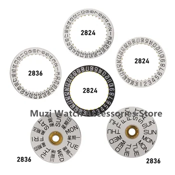 Диск с календара на колелото на датата и часа на деня, черно, бяло, диск с седмичник за часовници, подходящи за механизъм 2824 2836, замяна на детайли
