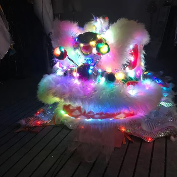 Китайски танц на лъва Цветни led светлина бял костюм на лъв на китайски народни танци, шоу, парти костюми събитие cosplay костюм