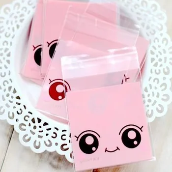 DHL Продажба на Едро на 7 см. * 7 см Самозалепващи Сладки Розови Очички Опаковка За Печене на Бисквити Найлонова торбичка за Партита на 