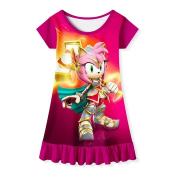 Детска нощница с къси ръкави и модел Sonic, детско принцеса рокля с волани, удобно и ежедневното, подходящ за походи по магазините