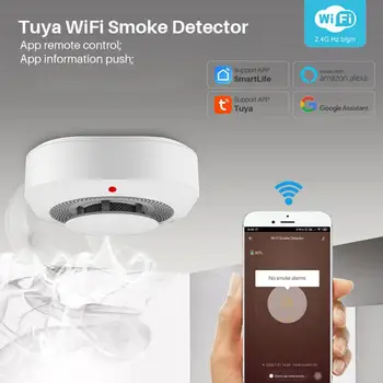 Sasha Wifi Сензор за откриване на дим, 90 DB, пожароизвестяване, интелигентен детектор за дим, Wifi, противопожарна защита, домашни алармени системи, приложение Smart Life