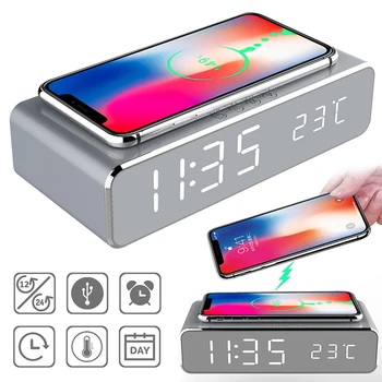 2022 Безжична бързо зарядно устройство led алармата за Безжично зарядно за телефон, зарядно устройство ще захранване на табло, термометър за Xiaomi iPhone 11 Pro XS Max X