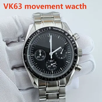 Корпус часовник с хронограф VK63 кварцови механизми VK63 Циферблат Мъжки Часовник сапфир кристал е Подходящ за часовници с механизъм VK63 Аксесоари За часовници