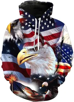 Keasmto с 3D принтом на американското САЩ, пуловер с орел, блузи, блузи с цип