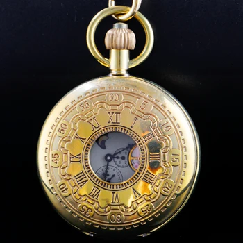 Луксозни джобни часовници със златен маховиком, автоматични механични акорди, римски цифров часовник с отложено във формата на черепа, автоматични старинни часовници, подарък