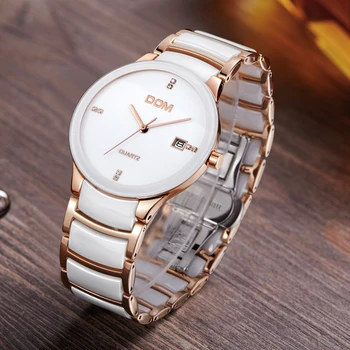 Мъжки часовник DOM, реколта керамични часовници с диаманти, луксозни маркови часовници, кварцов ежедневни мъжки спортен часовник от неръждаема стомана, T-729